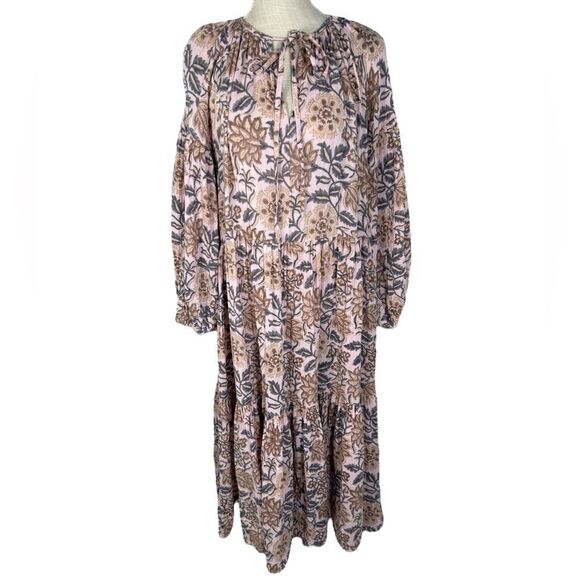 Hannah Artwear Light Pink Ambrosia Floral Print Gauze Midi Dress In Ivy - Picture 5 of 14